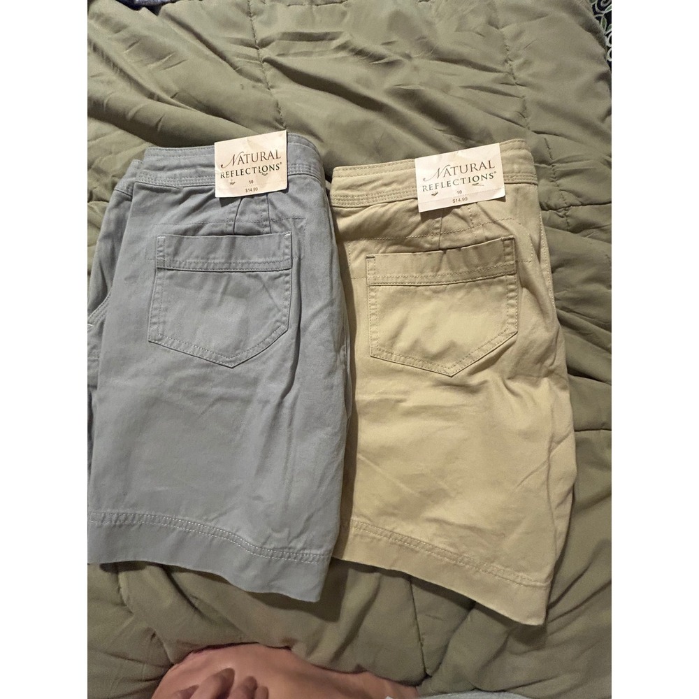 Natural Reflections Womens Shorts Sz 10 Bundle Tan Blue Grey Chino 4 Inseam NWT - Picture 2 of 6